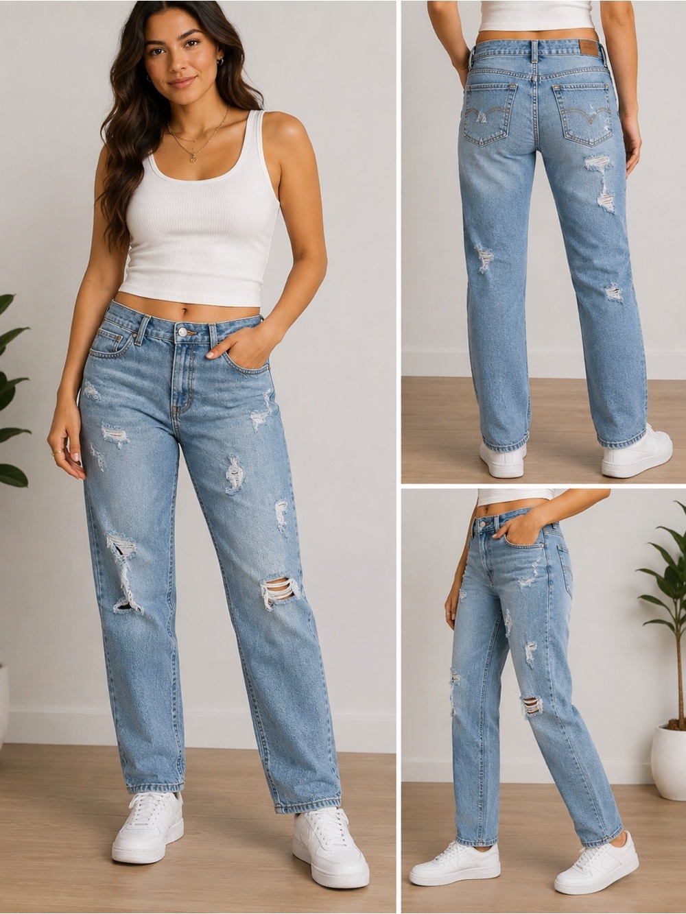 Signature by Levi Strauss & Co. Distressed Straight Leg Jeans Size 10 Light Wash